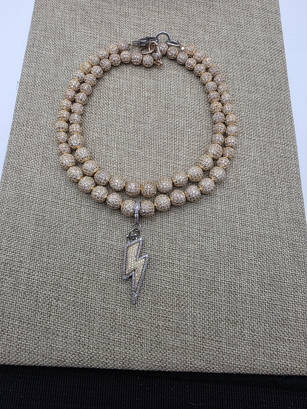Chic Gold Pave Bead Necklaces with Lightning Bolt Pendant
